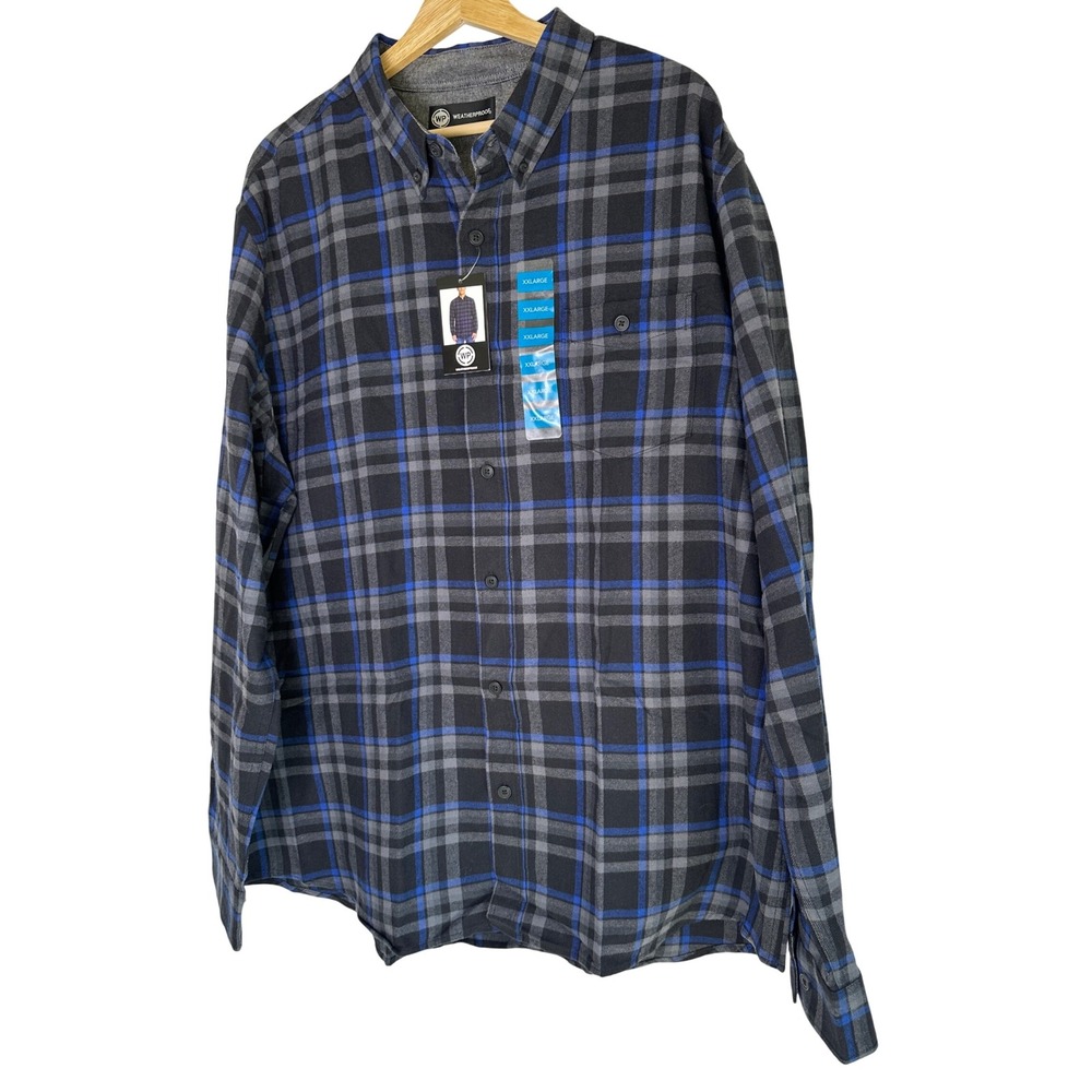 WEATHERPROOF Men's Plaid Flannel Long Sleeve Button Up Shirt XXL‎ Blue